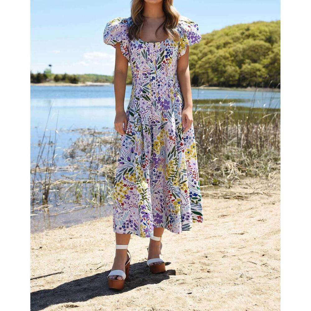 NEW JESSIE ZHAO garden scoop neck cotton midi dress in purple